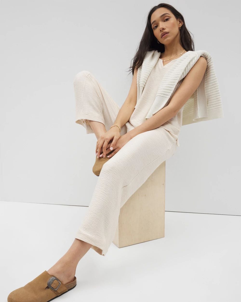 Crinkle Knit Wide Leg Pant | Soma